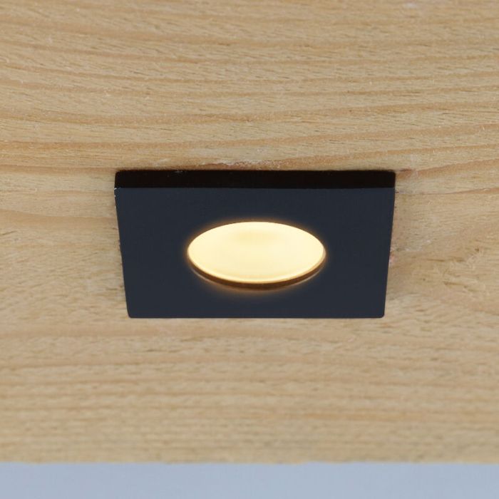 5 square black porch spotlights Dico, IP65, with connection set and remote control