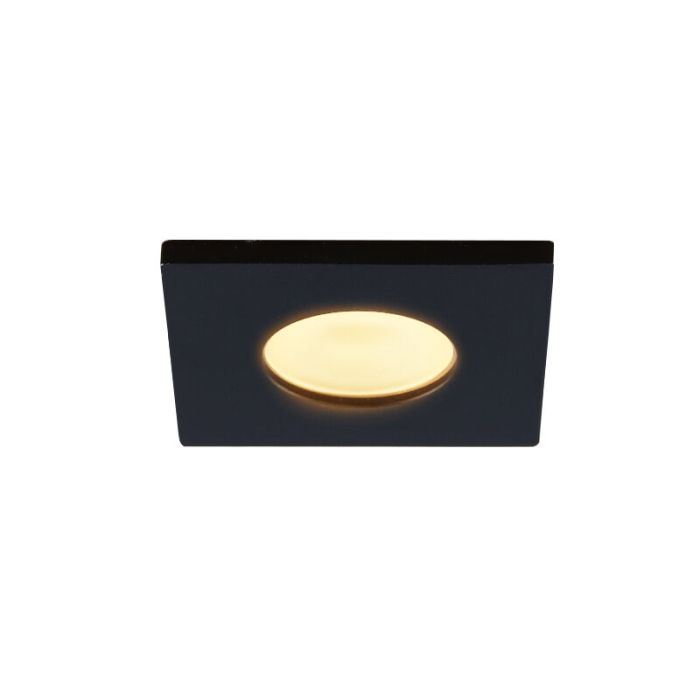 5 square black porch spotlights Dico, IP65, with connection set and remote control