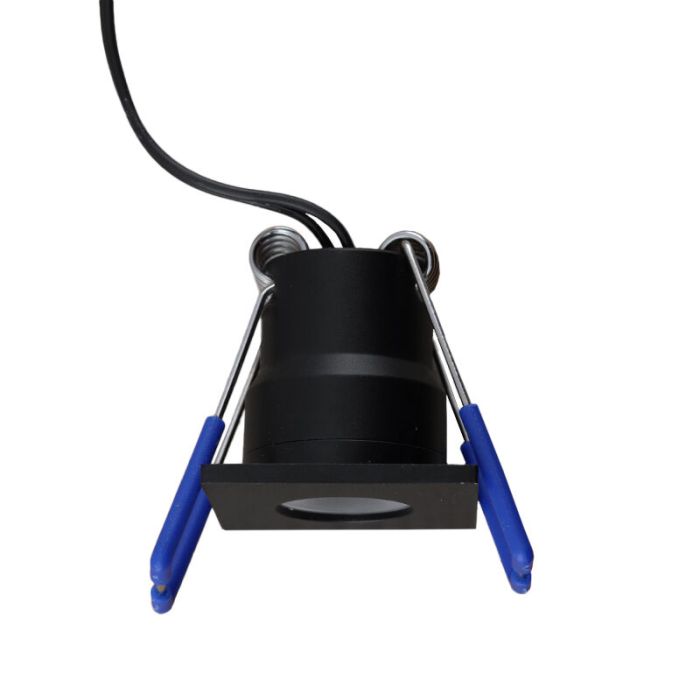 5 square black porch spotlights Dico, IP65, with connection set and remote control