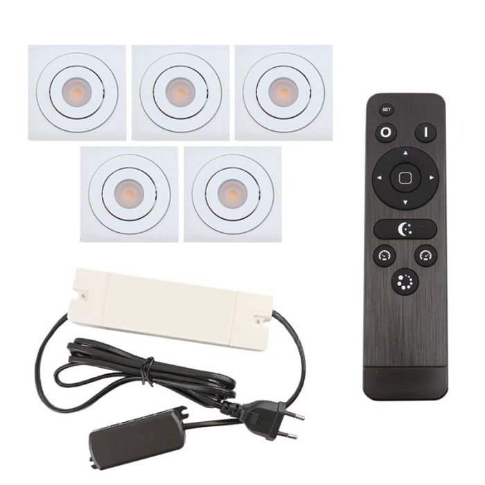 5 adjustable porch spotlights Rona square, IP44, with connection set and remote control, white