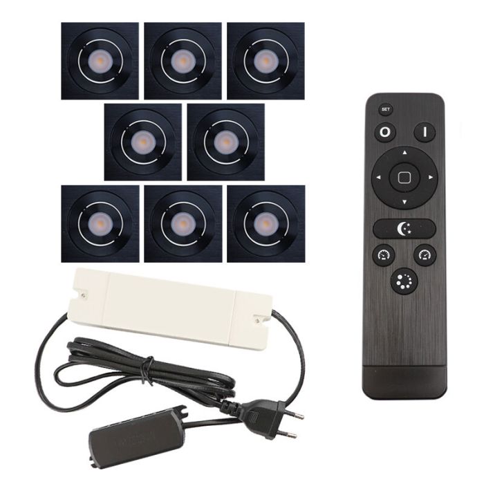 8 adjustable porch spotlights Rona square, IP44, with connection set and remote control, black