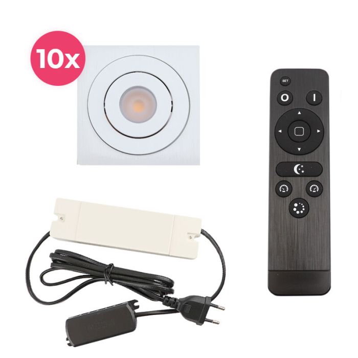 10 adjustable porch spotlights Rona square, IP44, with connection set and remote control, white