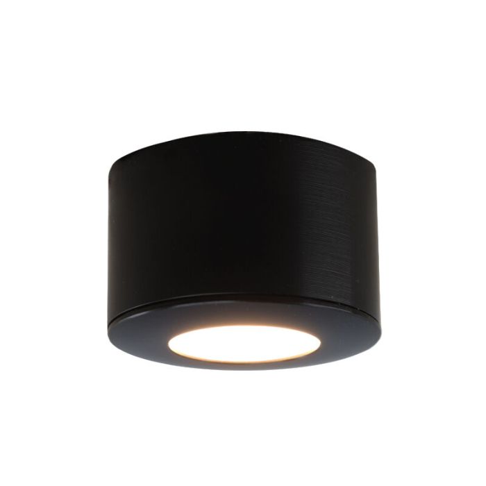3 round black surface mounted spotlights Vasso, IP44, with connection set and remote control