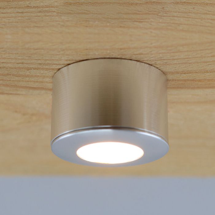 7 round chrome surface mounted spotlights Vasso, IP44, with connection set and remote control