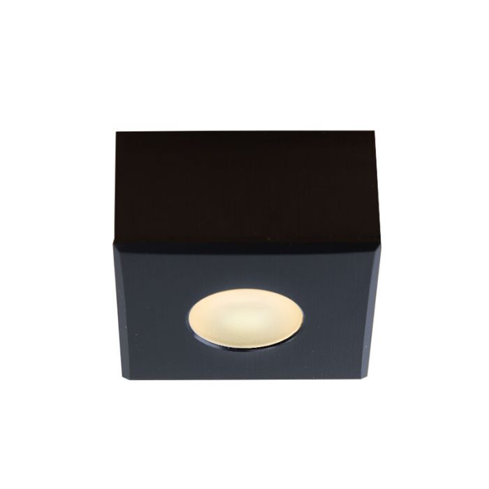 5 square black surface mounted spotlights Fredo, IP44, with connection set and remote control
