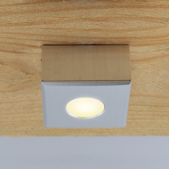 7 square chrome surface mounted spotlights Fredo, IP44, with connection set and remote control