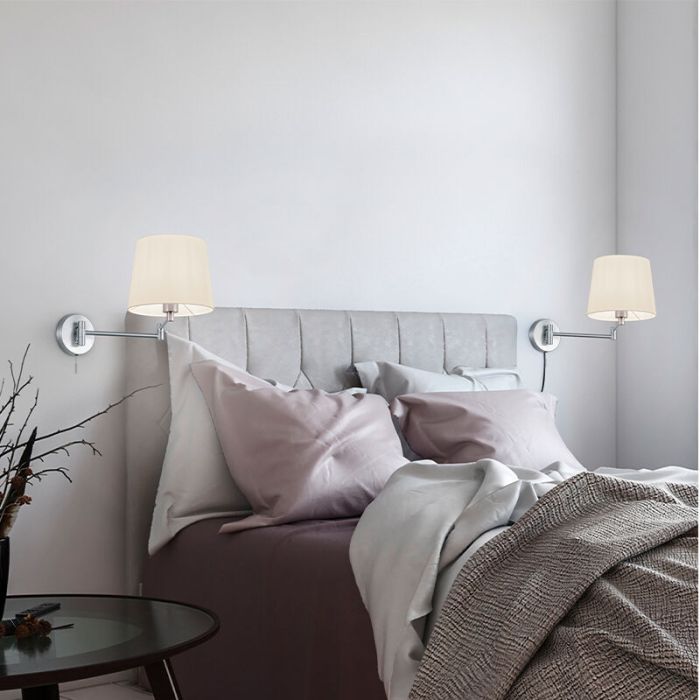 Nickel wall light classic, Niva, with pull switch