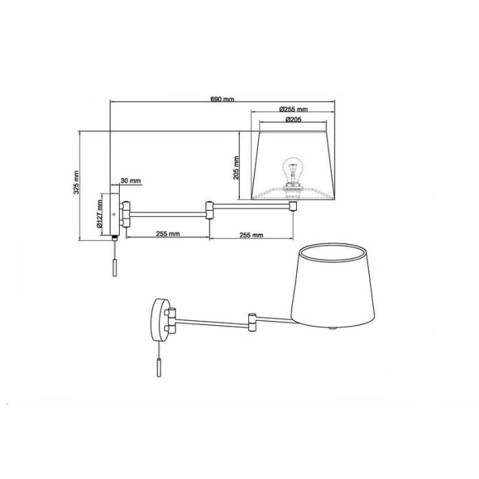 Brass wall light classic, Niva, with pull switch
