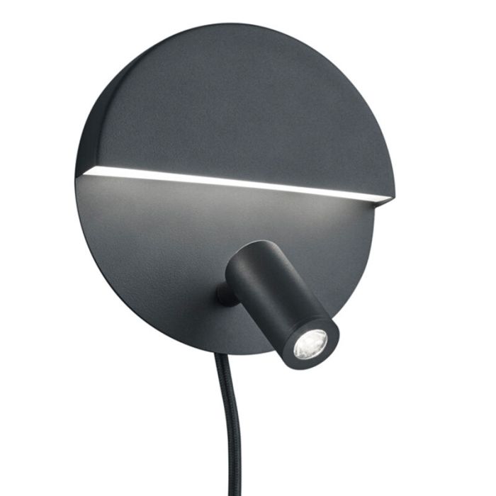 Black wall light design, Solo, 6W, 3000K LED, with switch