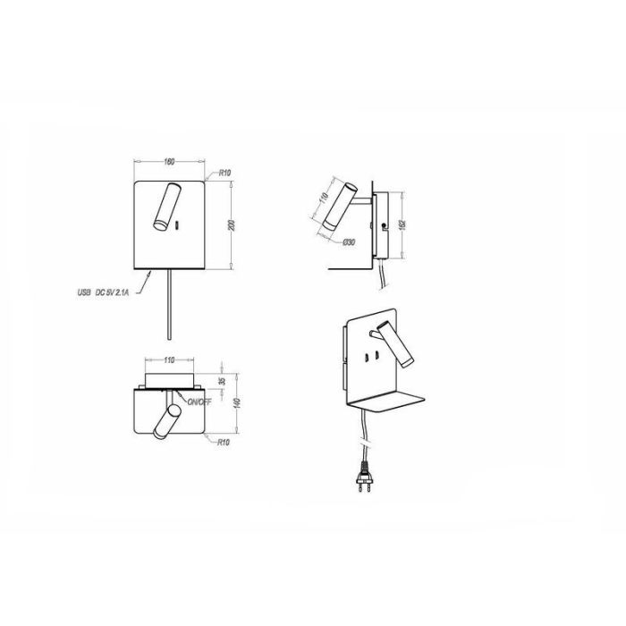 White wall light design, Ricciolo, 3W, 3000K LED, with switch