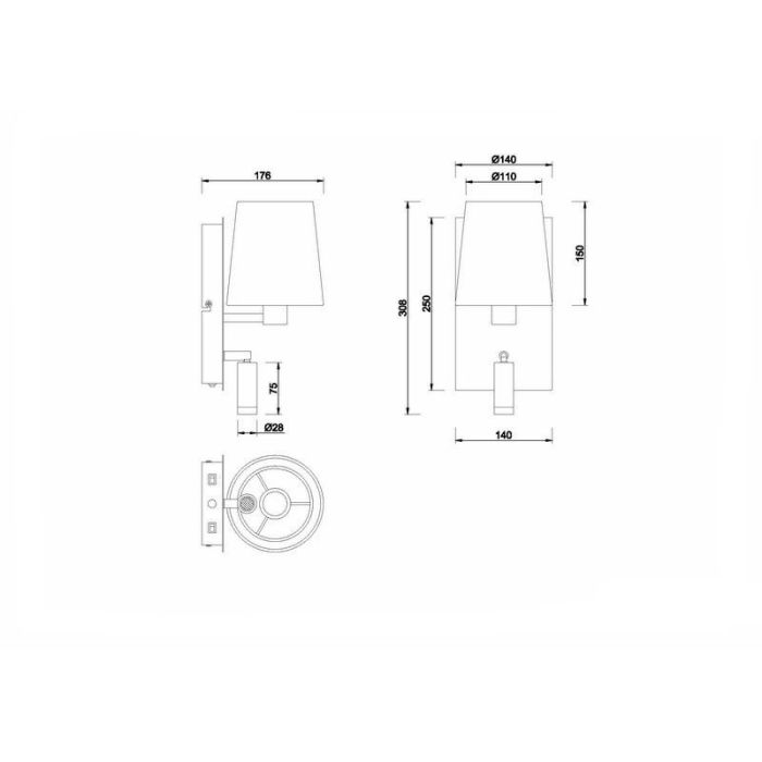 Nickel wall light design, Soro, 40W, 3000K LED, with switch