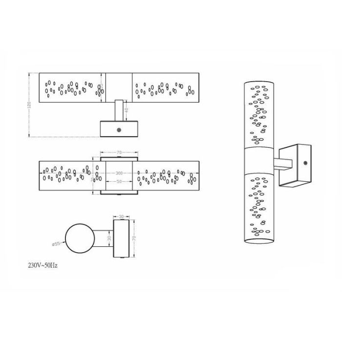 Chrome up down wall light design, Delfina, 3,2W, 3000K LED, IP44