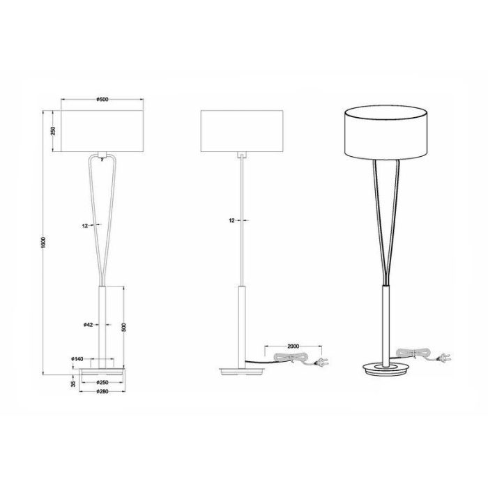 Nickel floor lamp modern, Lola, with switch