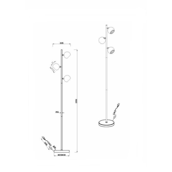 Black floor lamp modern, Prato, with switch