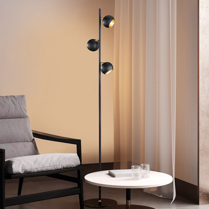 Black floor lamp modern, Prato, with switch