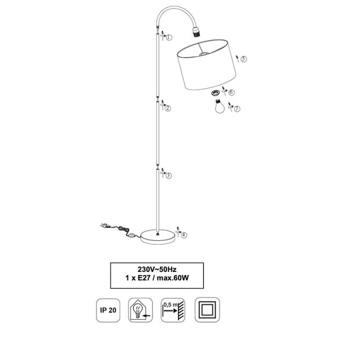 Black floor lamp modern, Jeany, with switch