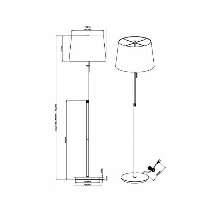Nickel floor lamp classic, Niva, with pull switch