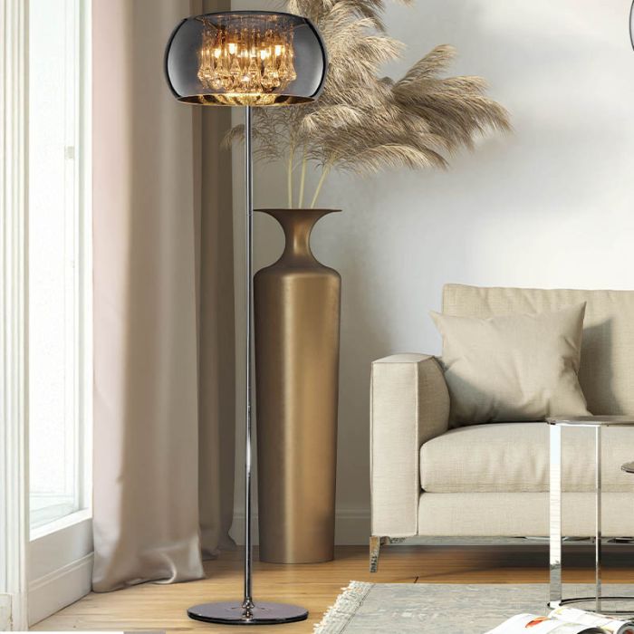 Chrome floor lamp modern, Capucine, with switch