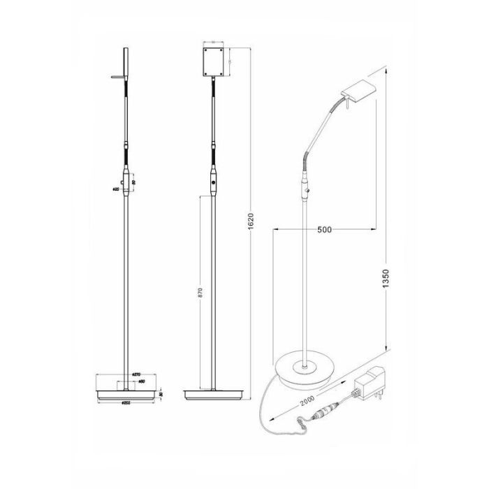 Nickel floor lamp modern, Robin, 12W, 3000K LED, with touch dimmer