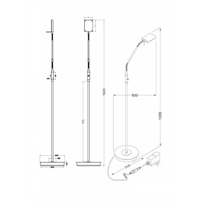 Brass floor lamp modern, Robin, 12W, 3000K LED, with touch dimmer