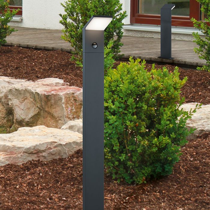Anthracite outdoor floor lamp with motion sensor modern, Solana, 9W, 3000K LED, IP54