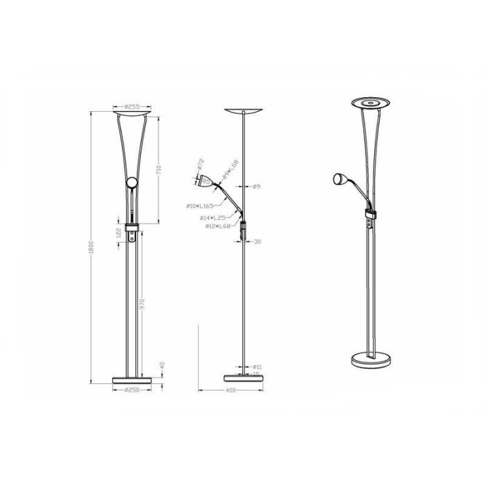 Brass floor lamp classic, Stijn, 20W, 3000K LED, with switch
