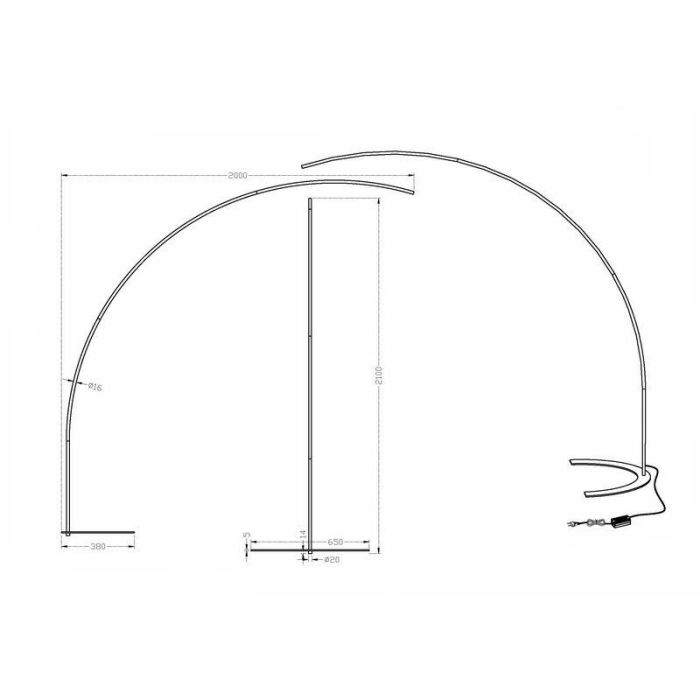 Black arc floor lamp modern, Libro, 18W, 3000K LED, with switch