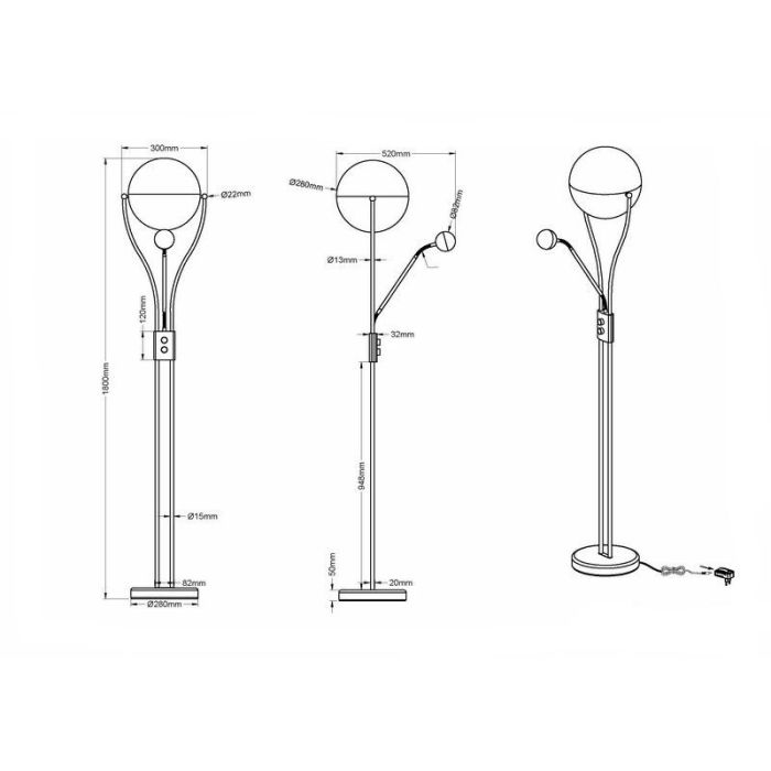 Chrome floor lamp retro, Xelly, 22W, 3000K LED, with switch