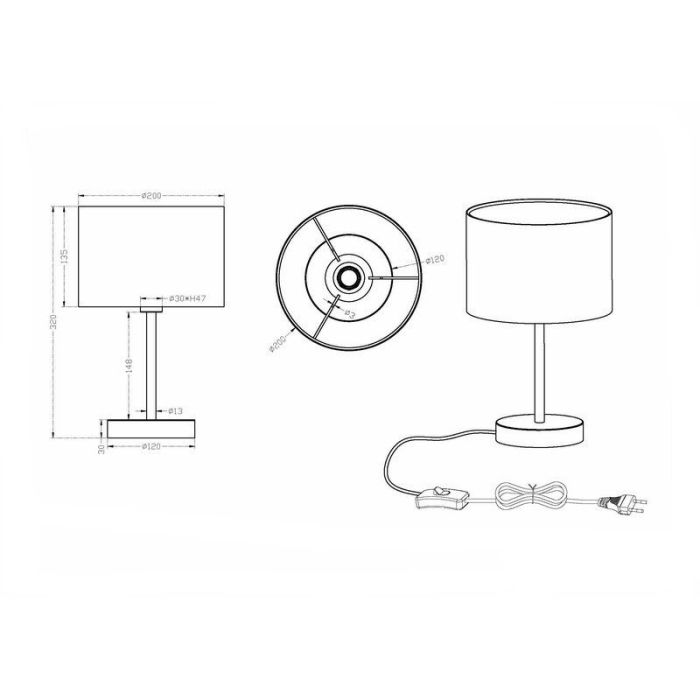 Nickel table lamp metal, Ledbury, with switch
