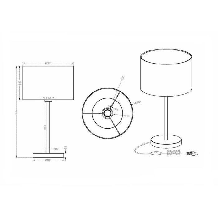 Nickel table lamp metal, Ledbury, with switch