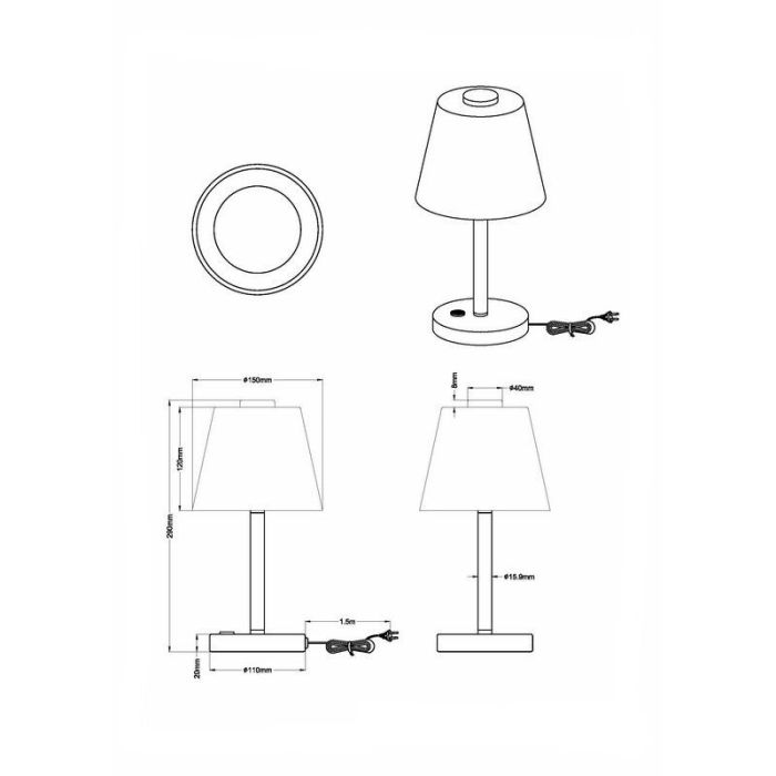 Chrome table lamp modern, Liv, 4W, 3000K LED, with switch