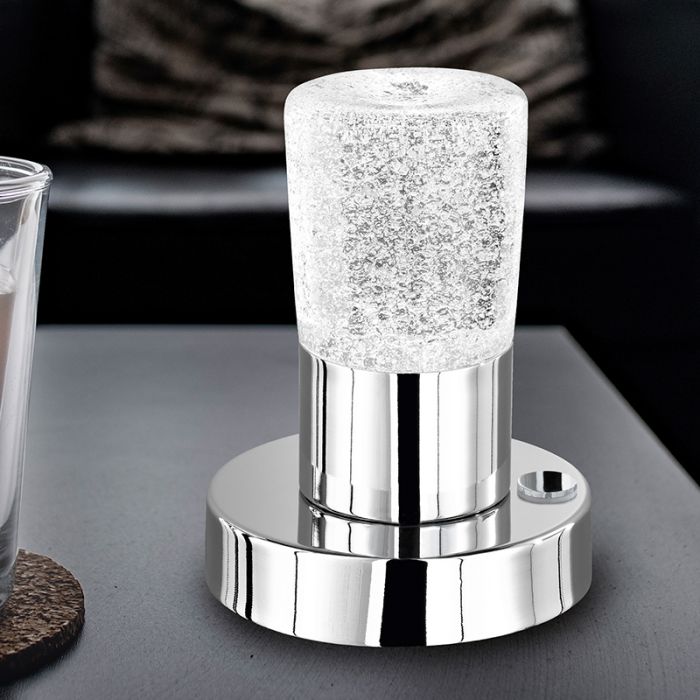 Chrome table lamp classic, Merle, 4,3W, 3000K LED, with switch