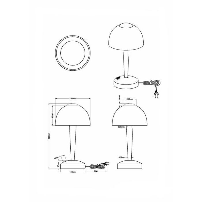 Nickel table lamp classic, Daphne, 4W, 3000K LED, with switch