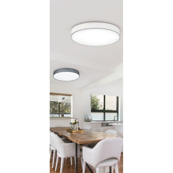 White flush ceiling light fabric, Winnie, 40W, warm to cold white adjustable LED, with remote control