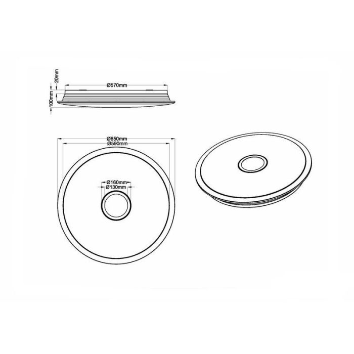 Chrome flush ceiling light glass, Yailee, 100W, warm to cold white adjustable LED, with remote control