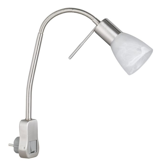 Nickel plug in wall light modern, Gustav, with switch