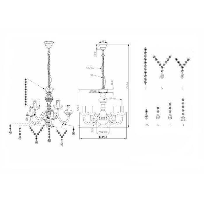 Chrome chandelier classic, Pedra