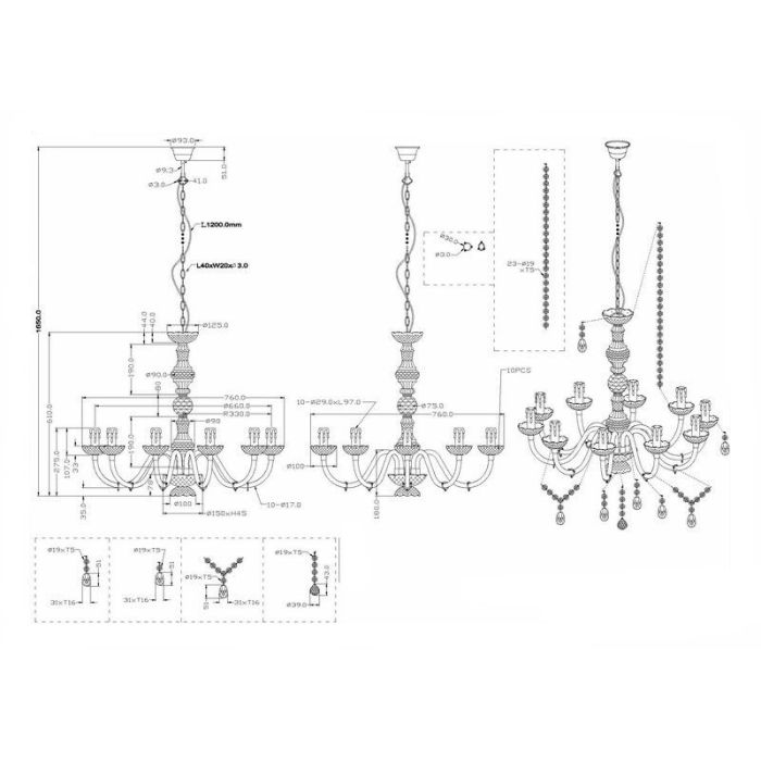 Transparent chandelier classic, Pedra