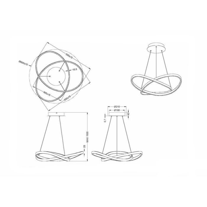 Nickel pendant light modern, Aby, 27W, 3000K LED