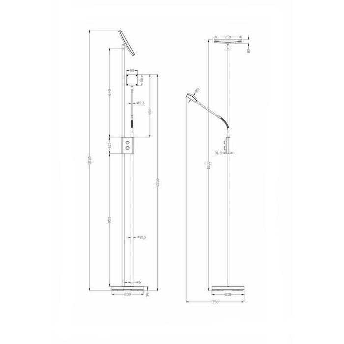 Nickel floor lamp modern, Simon, 15W, 3000K LED, with switch