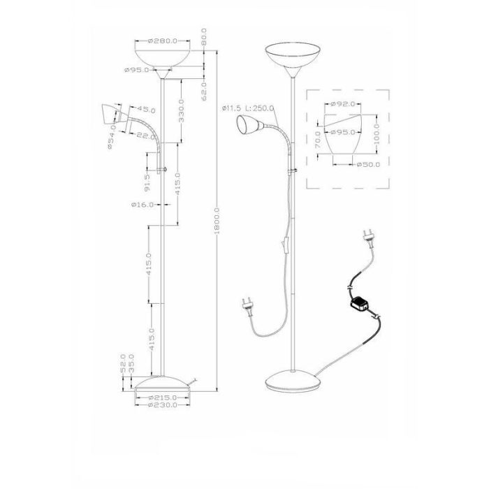 Grey floor lamp plastic, Pieter, with switch