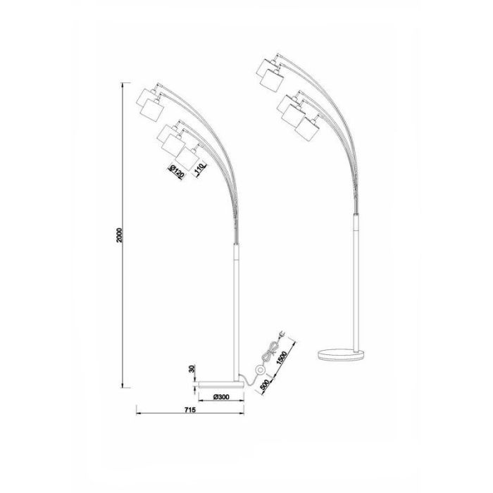 Nickel floor lamp modern, Koge, with switch