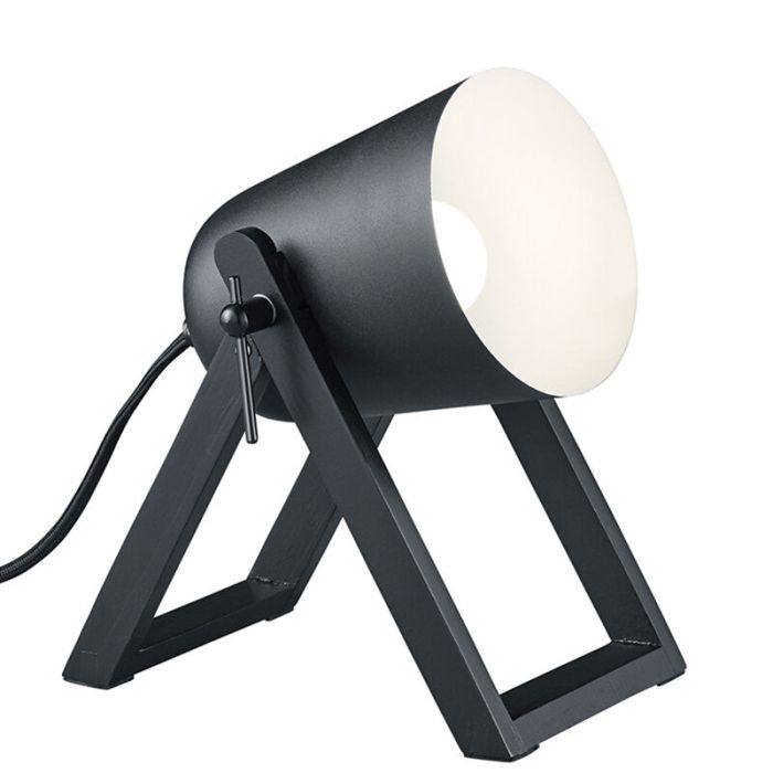Wood table lamp black, Sacha, with switch