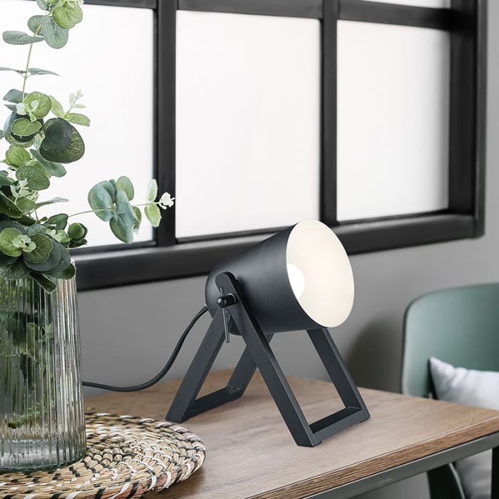 Wood table lamp black, Sacha, with switch