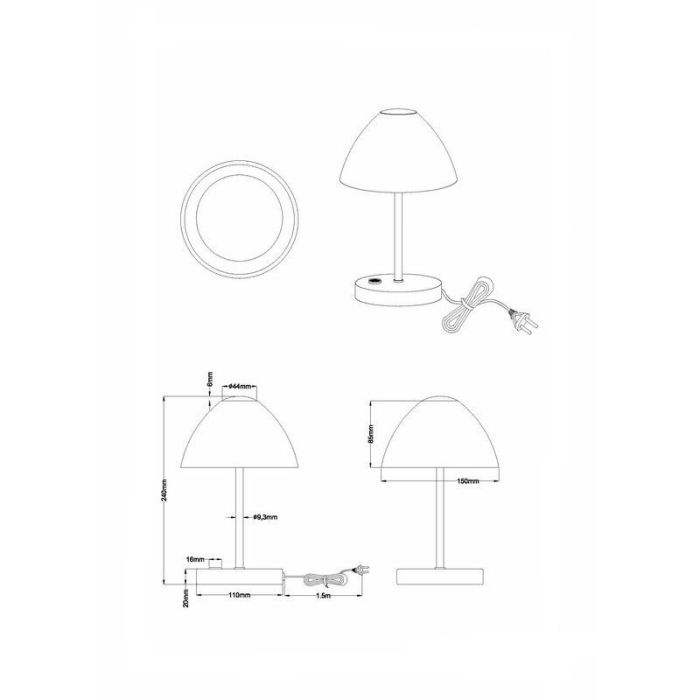 Nickel table lamp modern, Aaron, 2,5W, 3000K LED, with switch