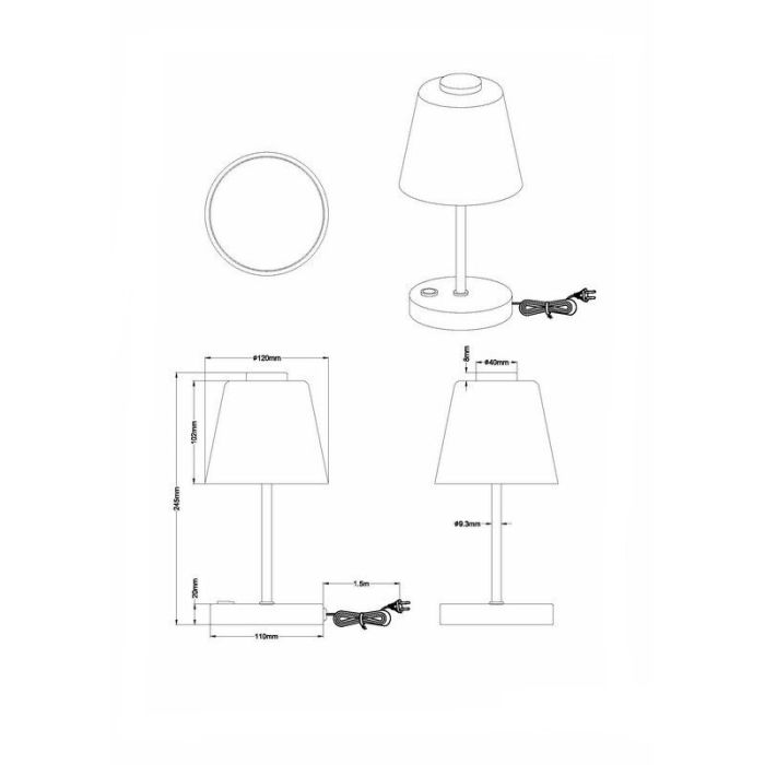 Nickel table lamp modern, Nakskov, 2,5W, 3000K LED, with switch