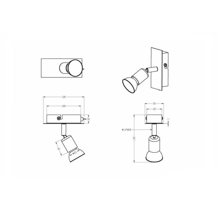 Nickel wall spotlight metal, Tembisa, with switch