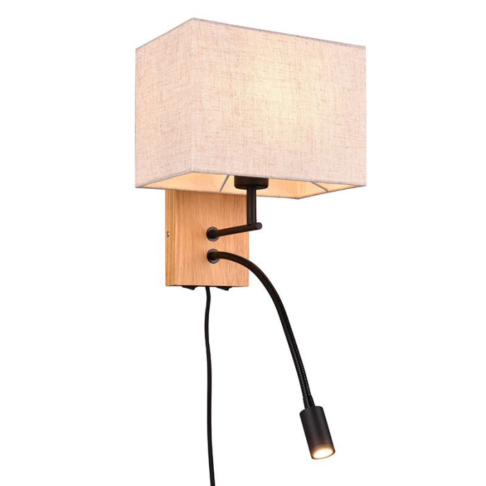 White wall light wood, Fransien, with switch