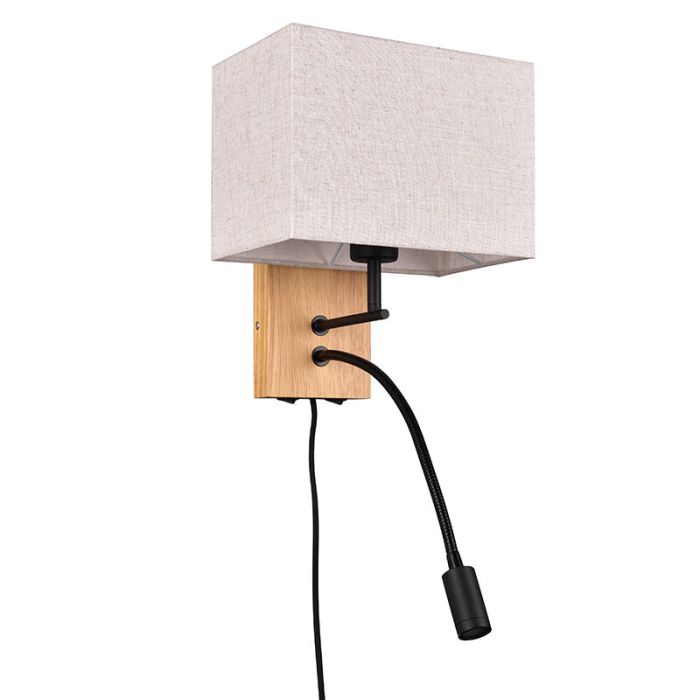 White wall light wood, Fransien, with switch