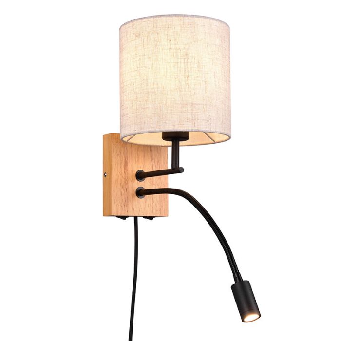 White wall light wood, Fransien, with switch